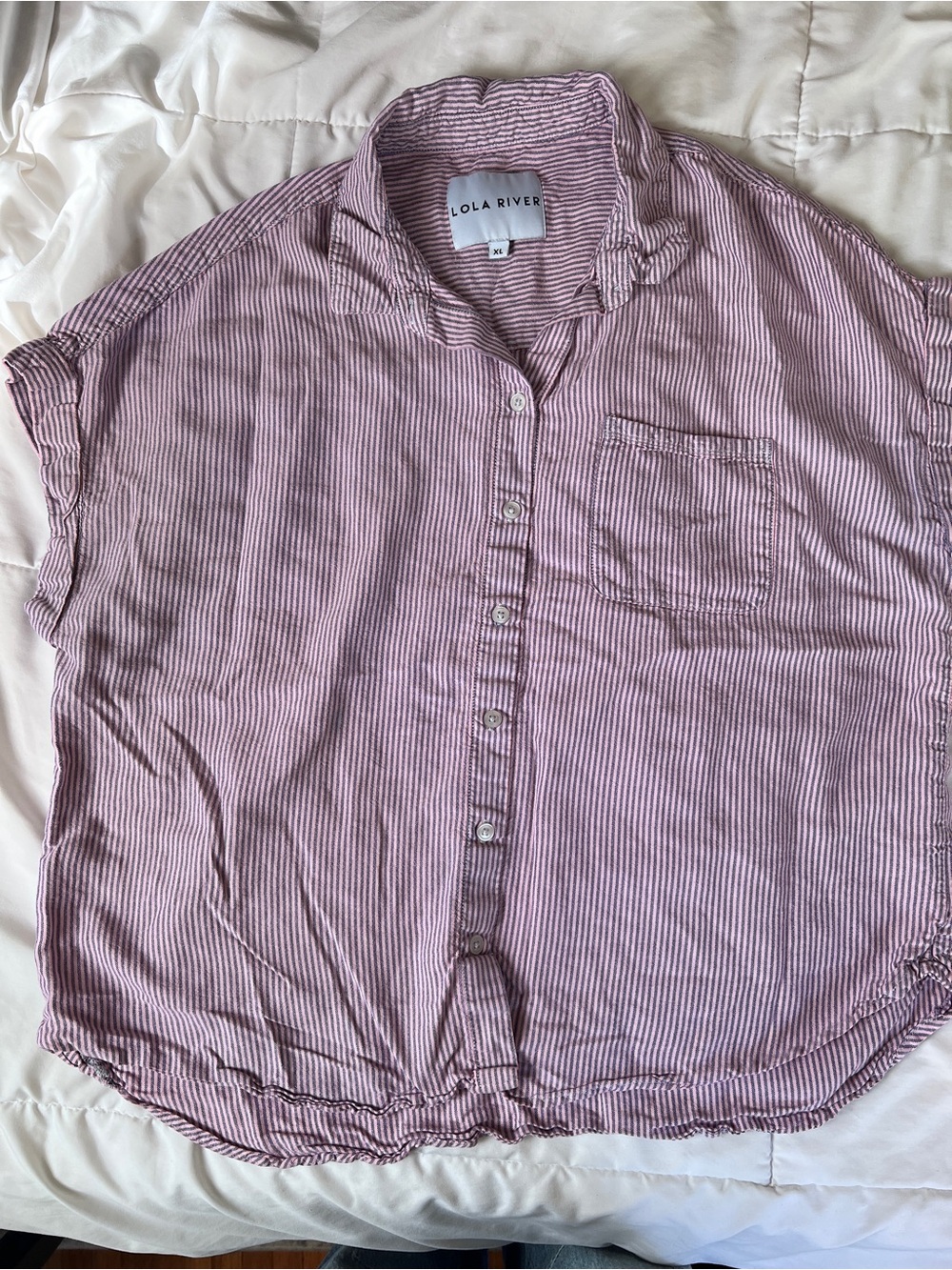 Lola River XL Women's Pink Blue Striped Button-Down Shirt